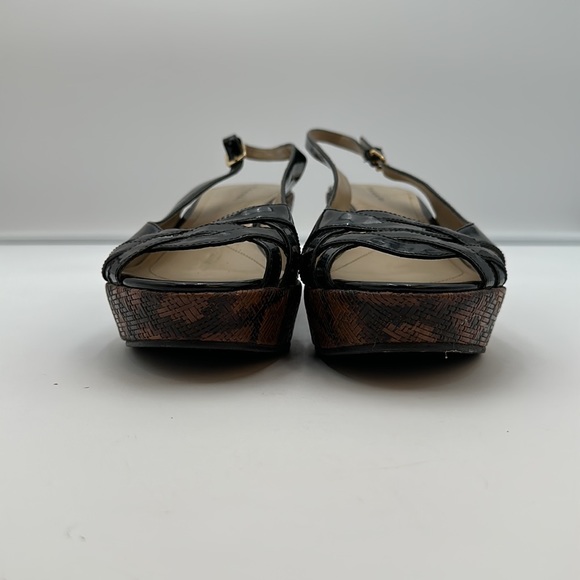 TAHARI Steffi Open-Toe Cut-Out Slingback Heels Platform Black Patent Leather - Picture 11 of 16